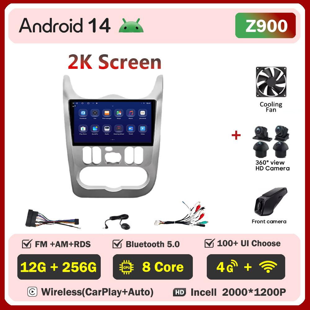 For Renault Logan 1 Sandero 2009-2015 Largus Dacia Duster Car Multimedia Video Player Touch Screen Android 14 Autoradio 5G Wifi