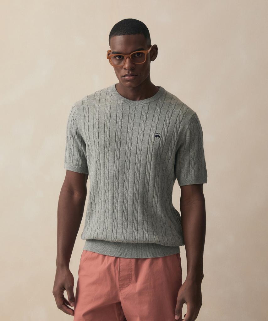 BROOKS BROTHERS Cotton Cable Crew Neck Short Sleeve Sweater (Grey) (Bbwrmo203Awfm)