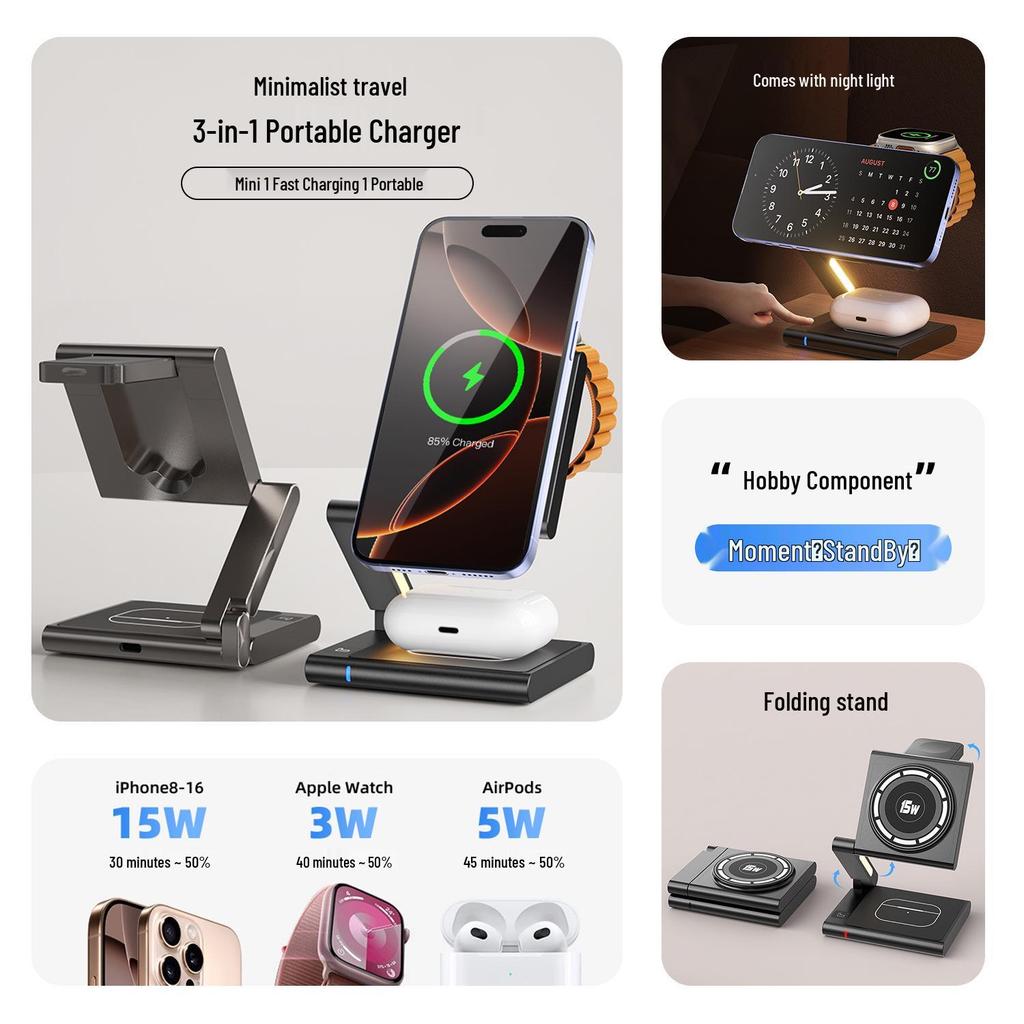 Magnetic 3-in-1 Wireless Charger for Apple Phones - Qi2 Fast Charging Bestseller