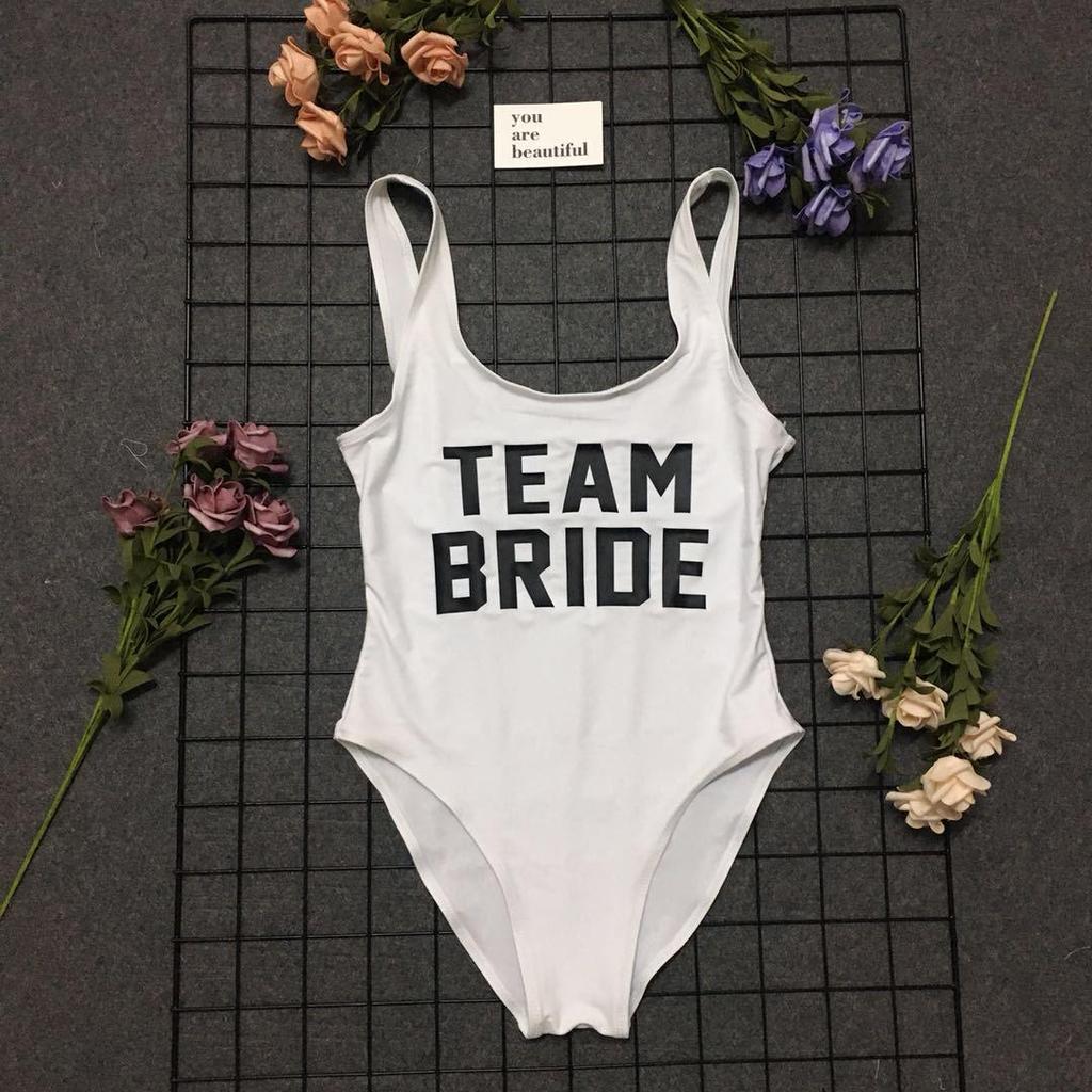 Gold Letter 'Team Bride' Backless One-Piece Swimsuit