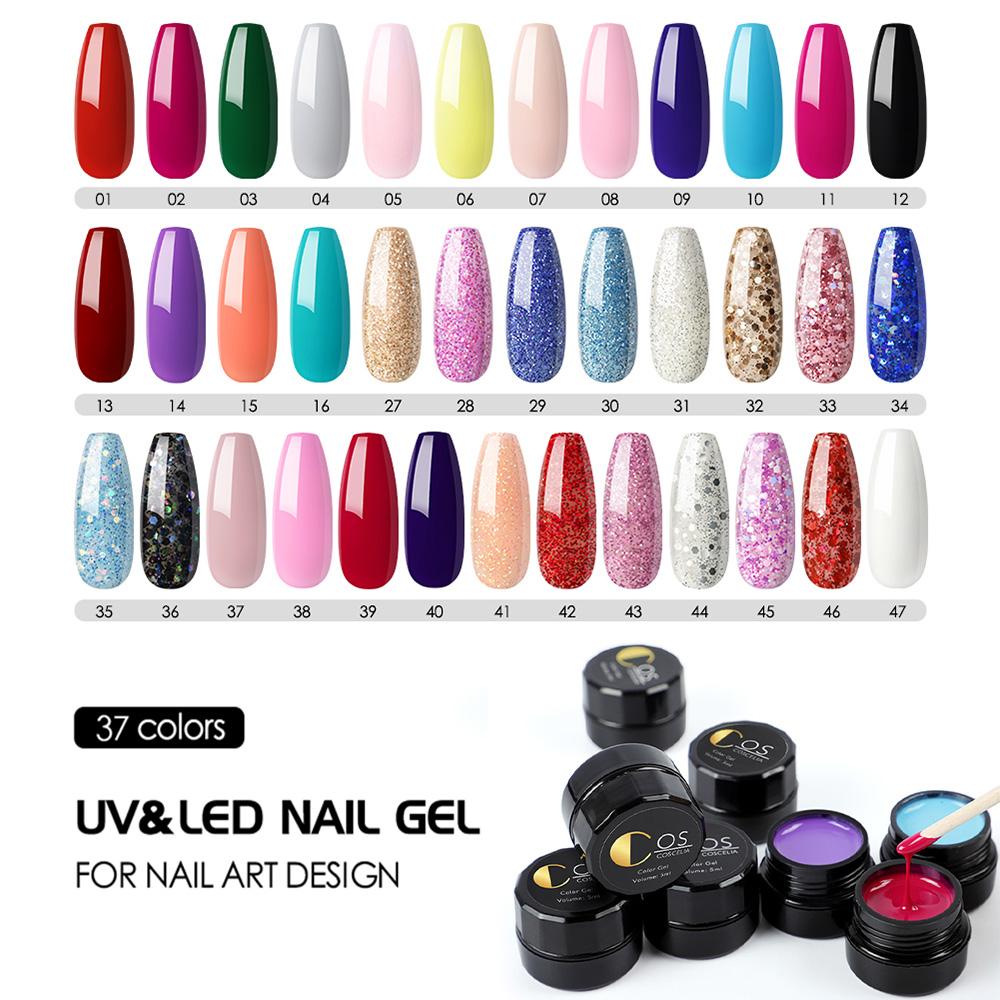 

COSCELIA 37 цветов УФ-гель для ногтей 5 мл Soak Off УФ-гель для ногтей Чистый цвет УФ-гель для рисования Гибридный гель-лак Дизайн ногтей Полупостоянный