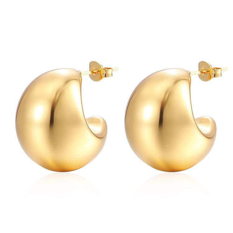 Gold Color Smooth Metal Chunky Hoop Earrings for Women Girls Fashion Punk C-Shaped Spiral Pattern Ear Buckle Lightweight Jewelry