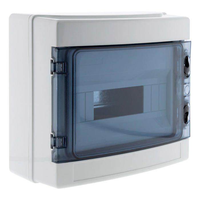 Coffret électrique étanche IP65 8 modules - métal, livré avec porte, bornier et rail DIN