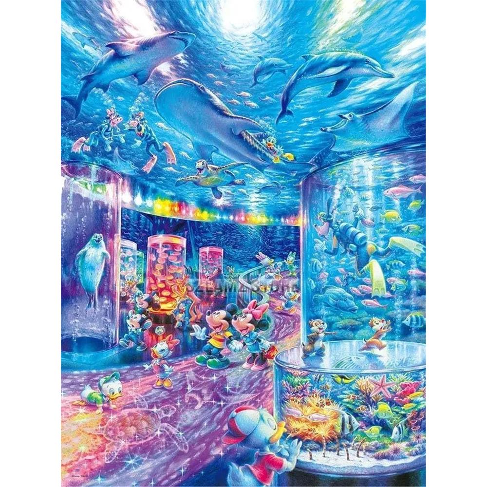 Disney Diamond Painting Disney Mickeys Aquarium Adventure Illustration 5D Diamond Painting Art Embroidery Cross Stitch Room Decoration Round 20x30cm