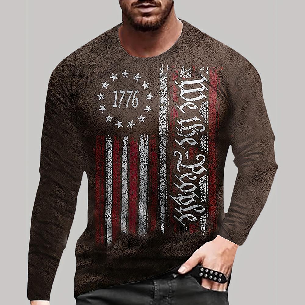 Vintage Men's T Shirt Long Sleeve Fall Tops Broken Flag Pattern 3D Printed War T Shirt Oversized Loose Street Sportswear Xs-7Xl