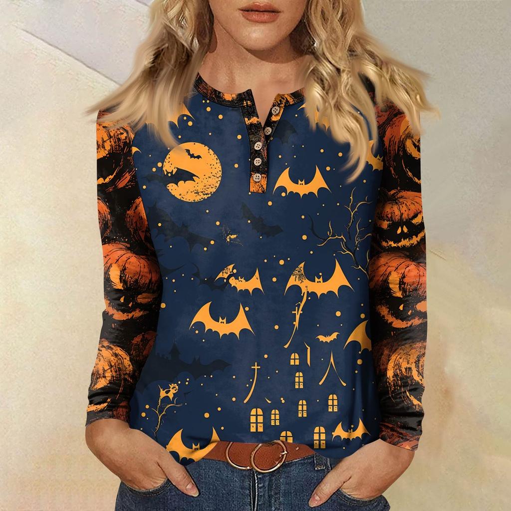 Women's T Shirt Print Long Sleeve Daily Fashion Basic Round Neck Button Raglan Sleeve Top