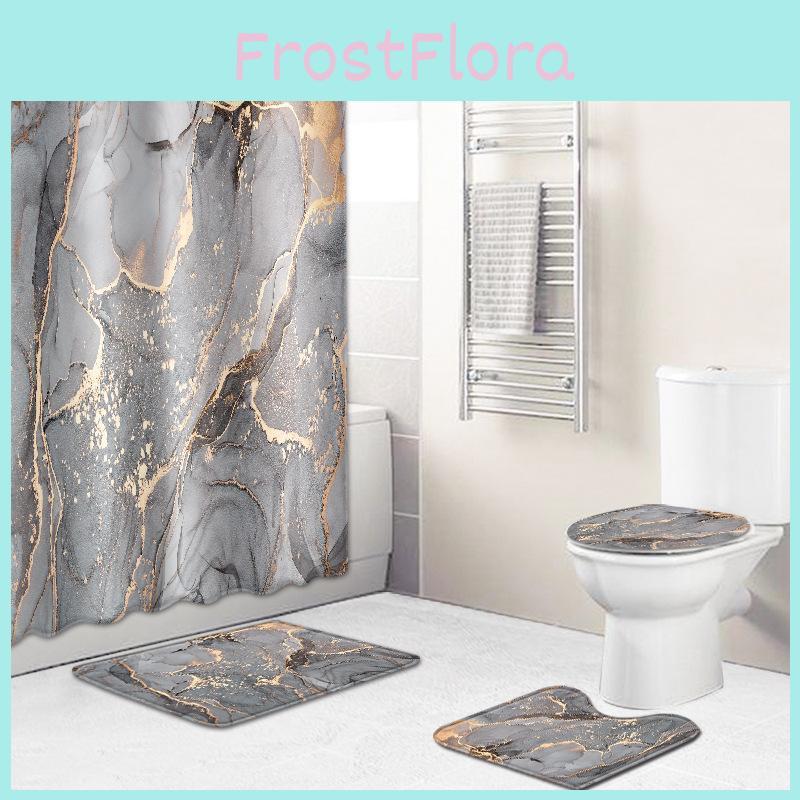 Fashionable Grey Golden Marble Patterned Bathroom Shower Waterproof Curtain