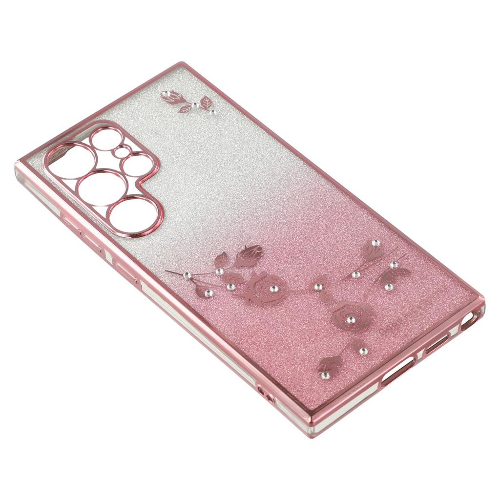 KADEM For Samsung Galaxy S22 Ultra 5G Anti-Shock Glitter Powder Flexible TPU Cell Phone Cover Flower Pattern Decor Rhinestone Phone Case Shell