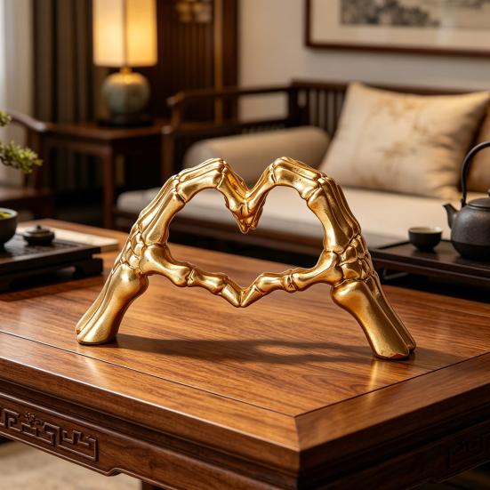 Halloween Herz Hände Skulptur Skelett Handgeste Schreibtisch Harz Figur Herzform Liebe Ornament für Wohnzimmer Regal Couchtisch Mittelstück