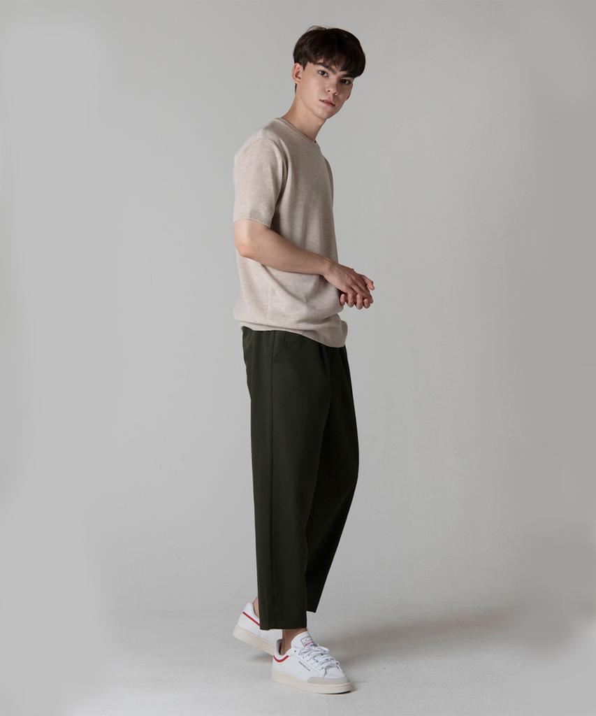 UNLC [Package][Summer Fabric] Semi-Wide Crop Elastic Waist Slacks (4 Colors)