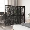 5 Piece Black Folding Screen Solid Paulownia Wood