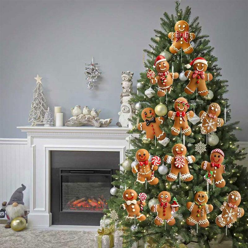 12‑Pack Gingerbread Man Christmas Tree Ornaments, Cute Xmas Hanging Decorations for Tree Topper, Home School Office Garden Patio