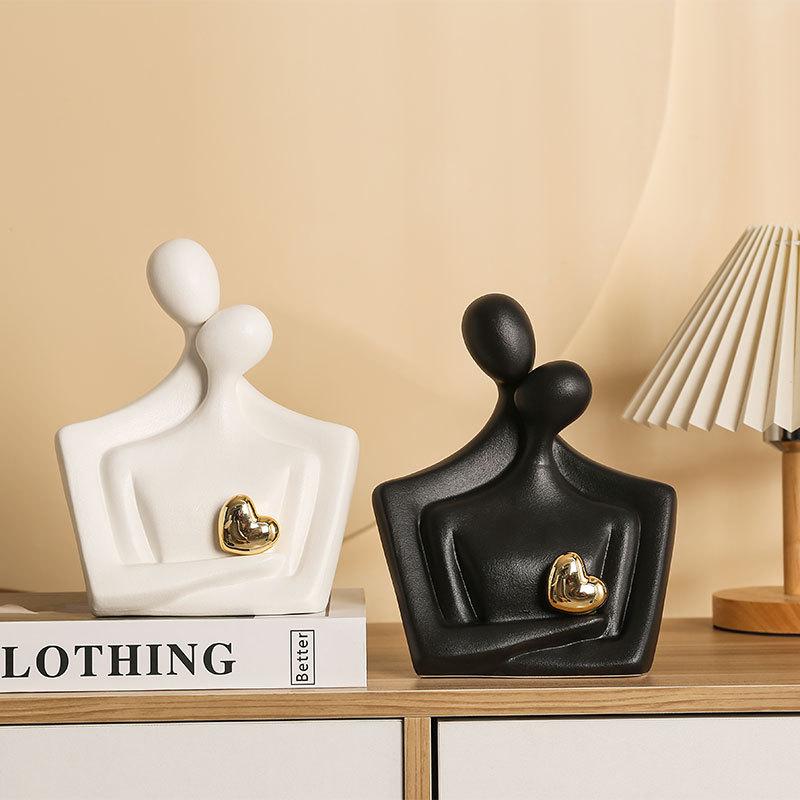 Ceramic Figure Figurines Modern Decoration Home Sculpture Nordic Decorative Abstract Couple Statue Living Room Crafts Ornaments