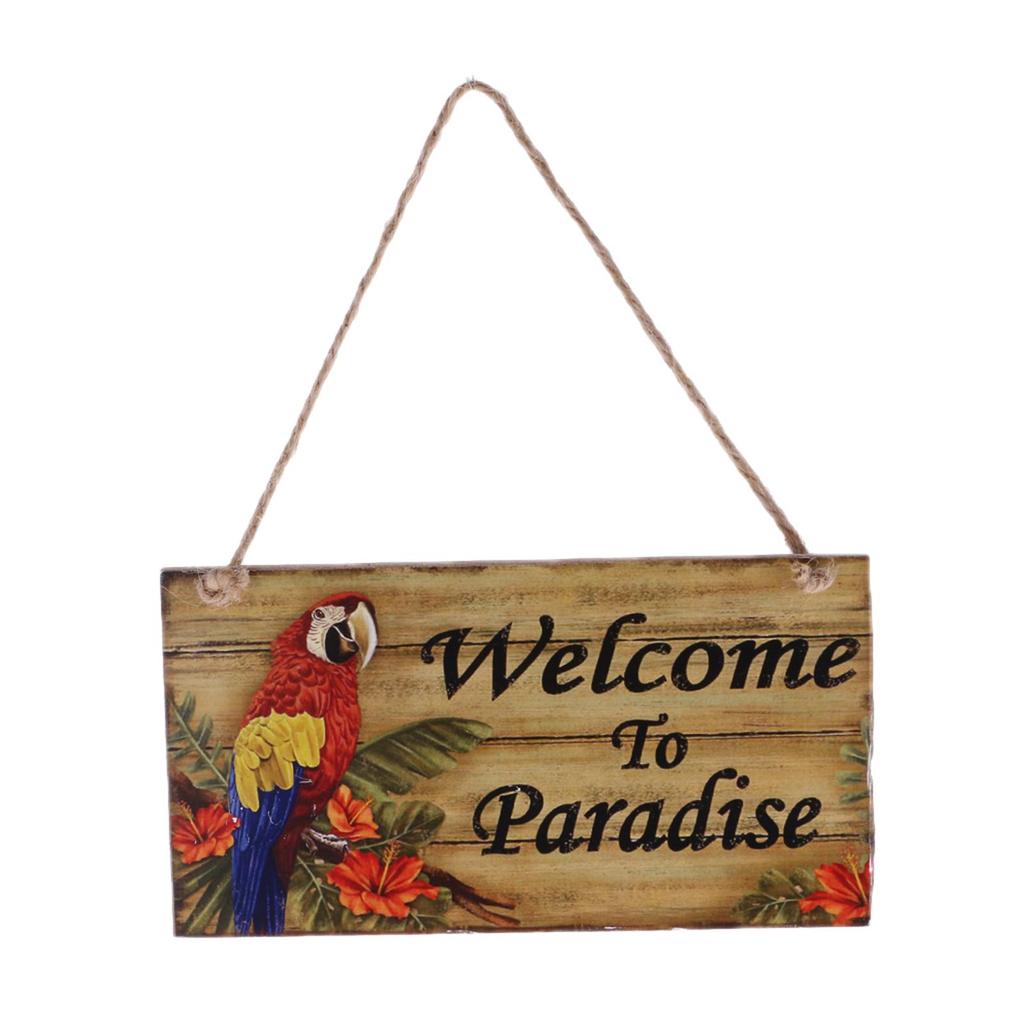 Holzschild Hängeschild Rustikal Willkommen im Paradies Wandplakette Gravierte Dekoration für Zuhause Café