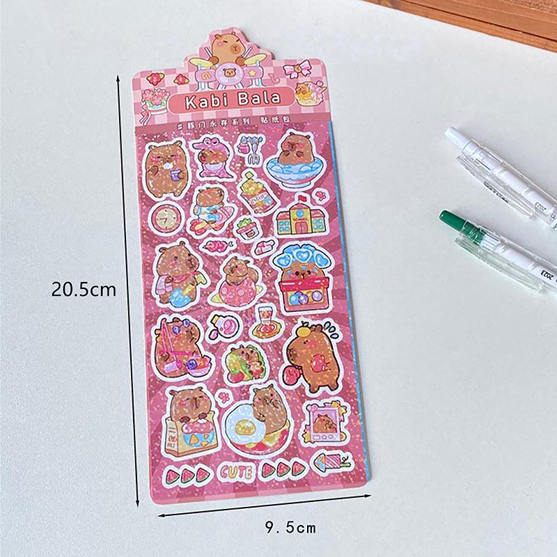 

Наклейки Kawaii Capybara, мультяшные водонепроницаемые съемные наклейки, блестящие наклейки, карманные украшения, наклейки для украшения ручного аккаунта розовый