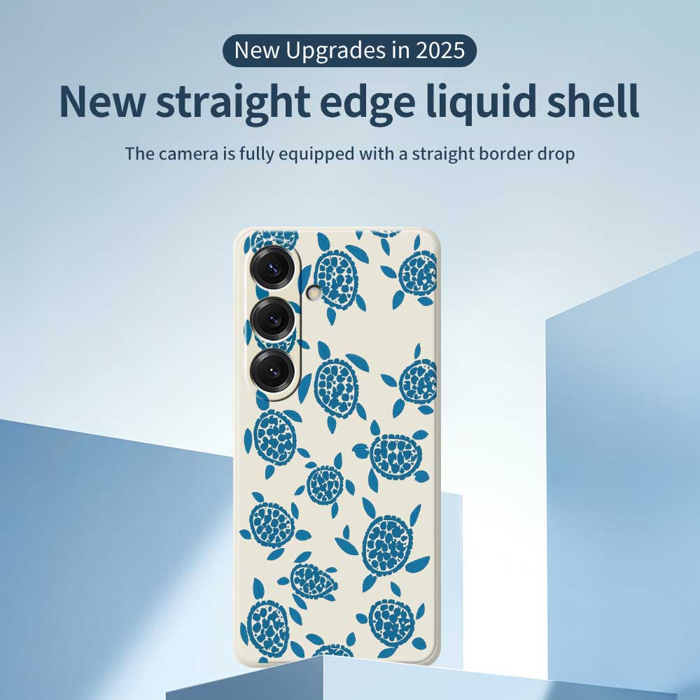 For Samsung Galaxy S25 Case Blue Turtle Pattern Printing Straight Edge TPU Phone Back Cover