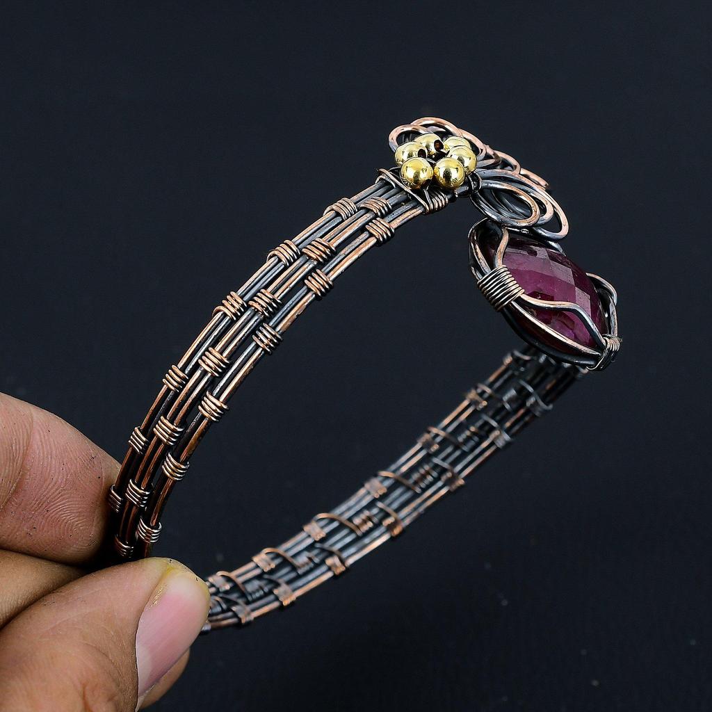 Ruby Bangle, 999 Copper Wire Wrapped Gemstone Jewelry, Handmade Bangle For Thanksgiving