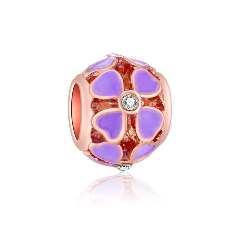 Fashion Rose Gold Plated Crystal Love Heart Flower Charms Bead Fit Original Bracelet Charm Pendants for DIY Jewelry Making