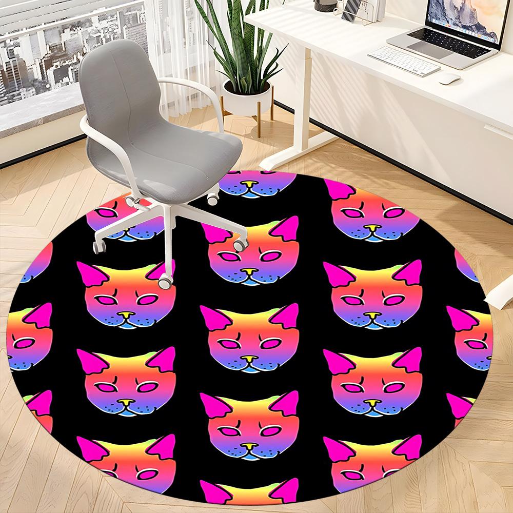 1pc Rainbow Cat Faces Carpet, Round Non Slip Durable Large Size Office Carpet, Suitable for Office