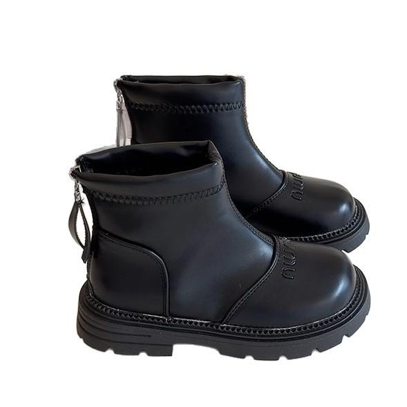 Girls' short boots 2025 autumn and winter new children's velvet warm short black leather boots women's treasure fashion Martin boots