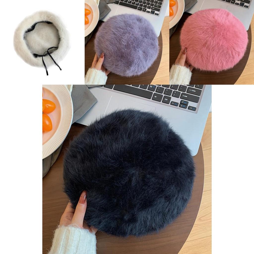 Chic Brown Rabbit Fur Beret For Women Trendy And Cozy Winter Artist Cap