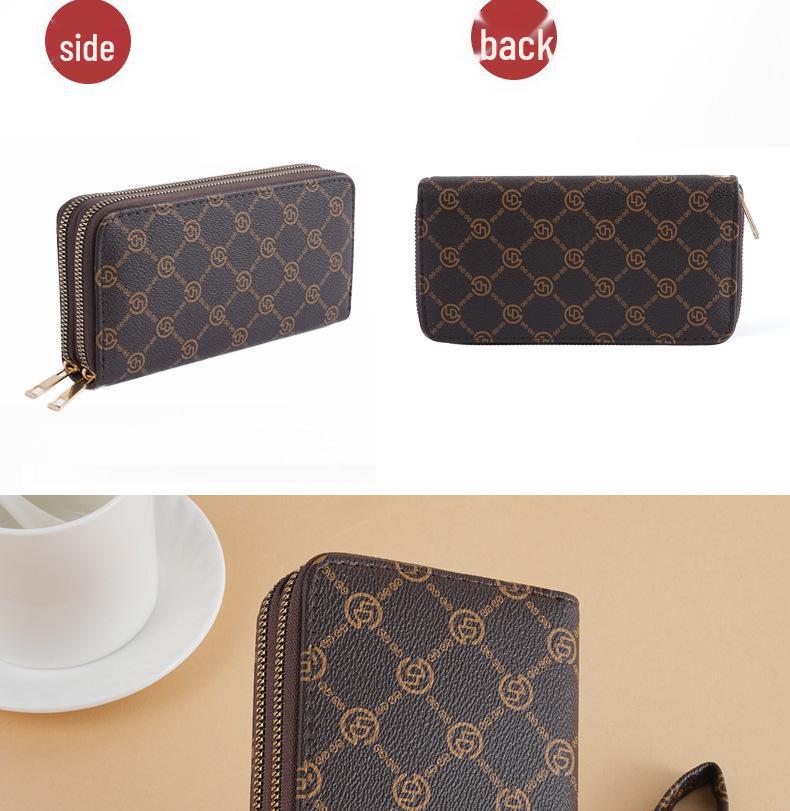 Women's Large Capacity Vintage Monogram Clutch: 2025 Double Zipper Long Wallet & Handheld Phone Bag