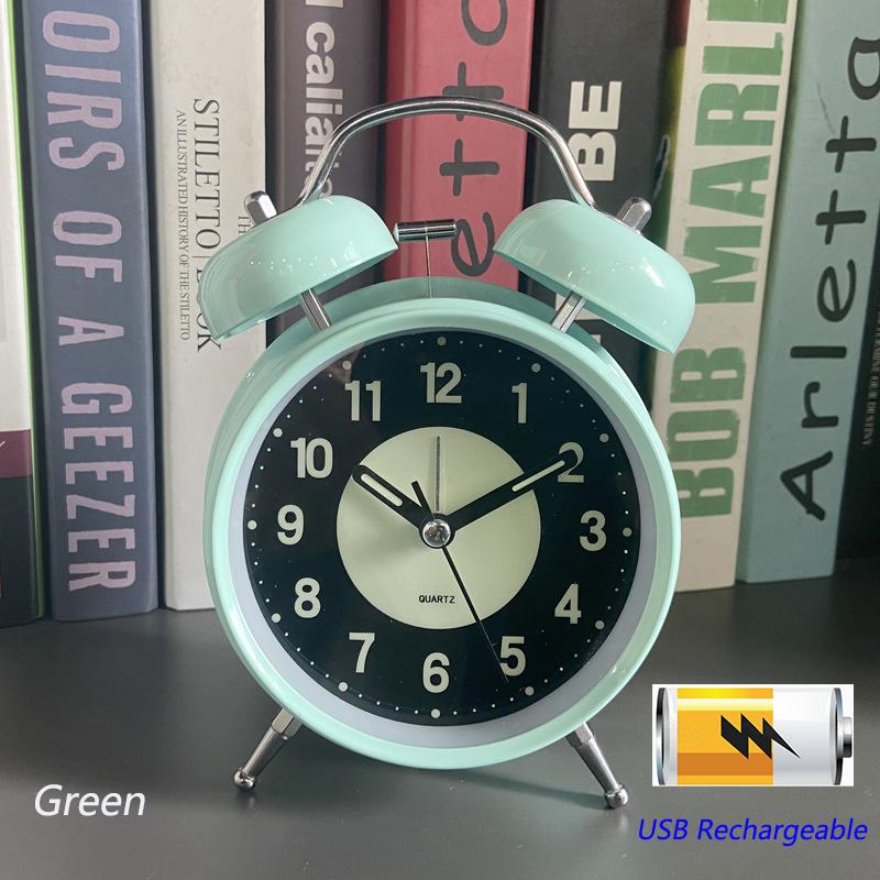 Silent Non-Ticking Analog Quartz 4 Inches Battery Operated Twin Bell Loud Alarm Clock with Backlight for