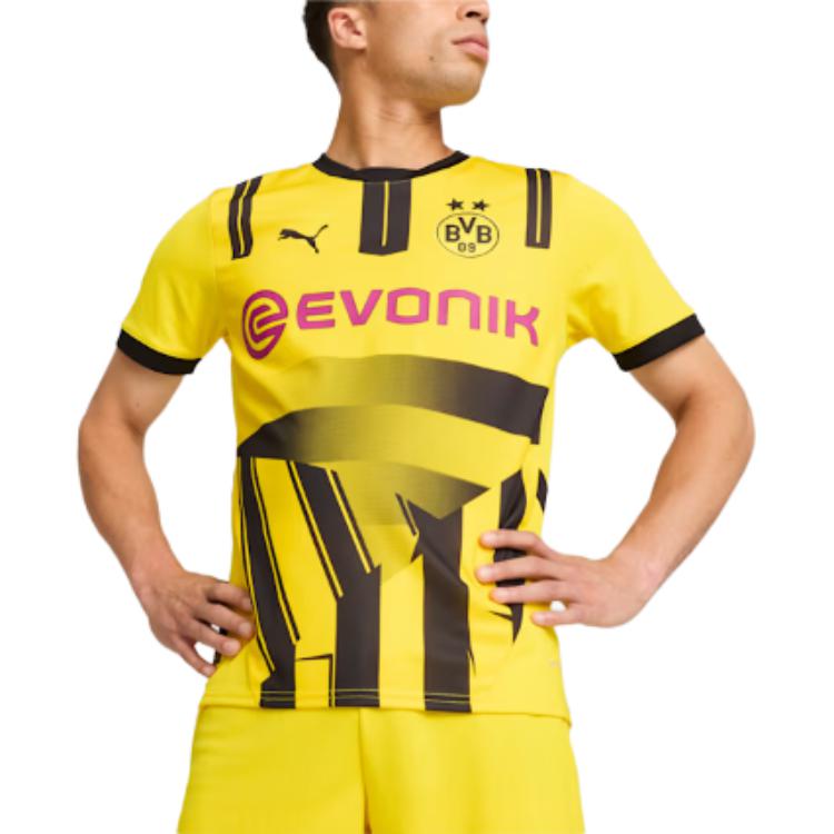 Puma Borussia Dortmund Retro Sports Fashion Logo Letter Crew Neck Short Sleeve Football Shirt Men Tops Black Yellow 77568001