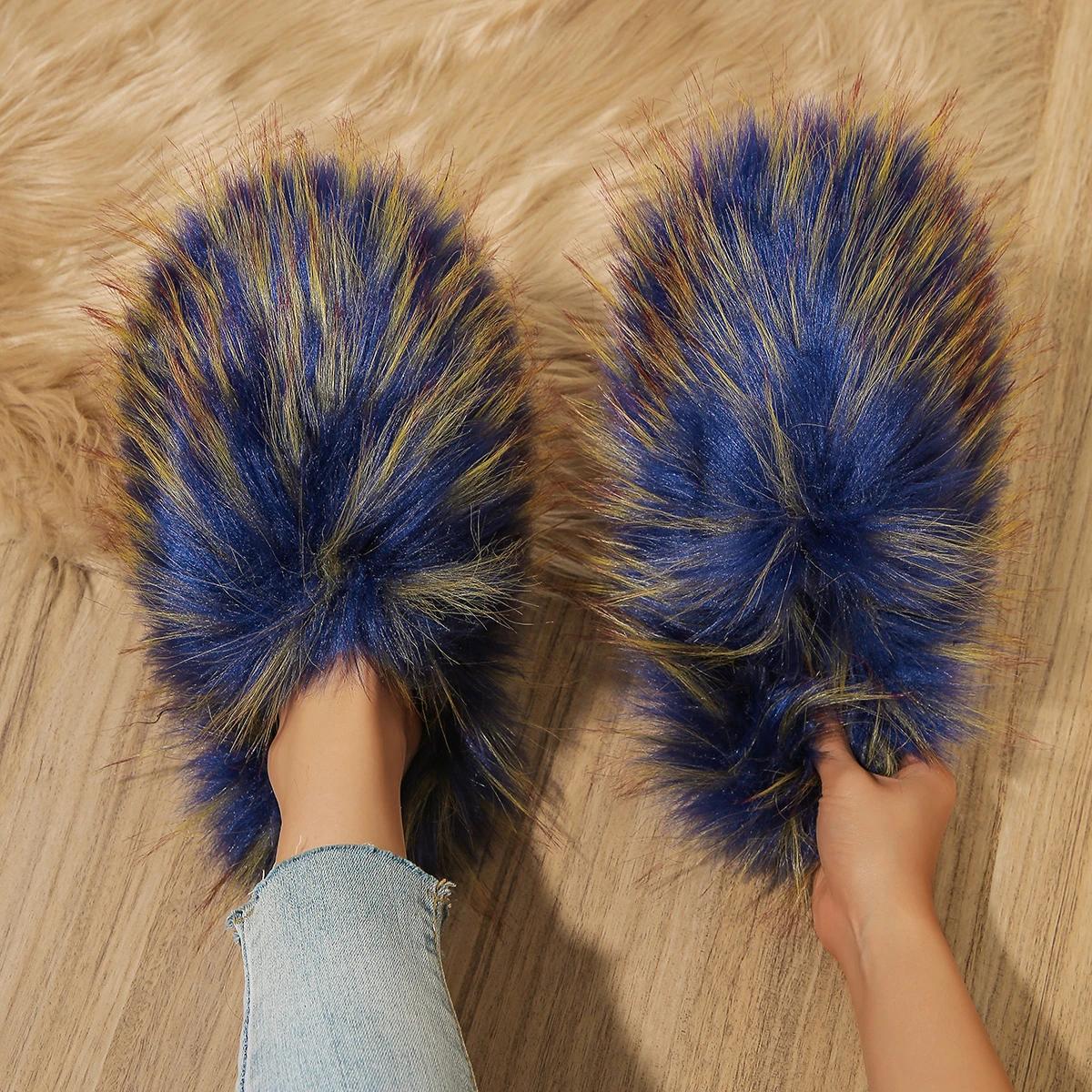 

Женские зимние пушистые тапочки больших размеров, женские роскошные пушистые тапочки из искусственного меха, плюшевая теплая домашняя хлопковая обувь, домашние шлепанцы на меху 37 королевский синий