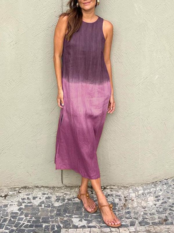 2026 Summer Women's Sleeveless Cotton Linen Gradient Dress