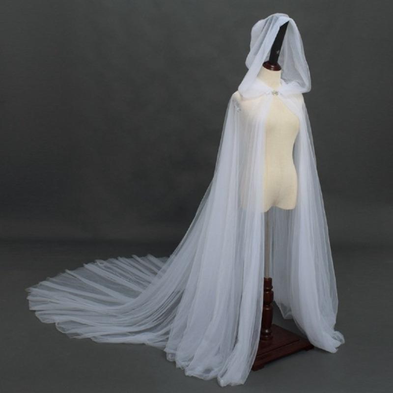Halloween Mesh Retro Solid Color Hooded Cape Vampire Bride Cape Black Red and White Ladies Cape