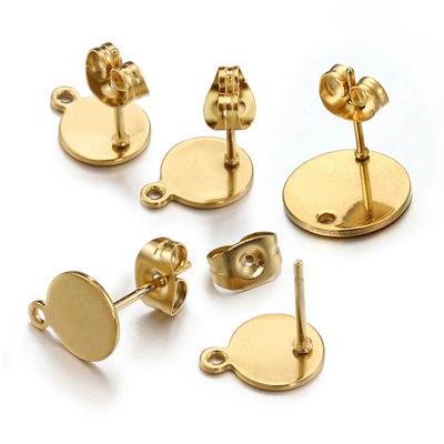 10pcs Stainless Steel Round Ear Studs for Earrings Base Jewelry Making DIY Gold Color Dangle Hole Charm Pendants Components