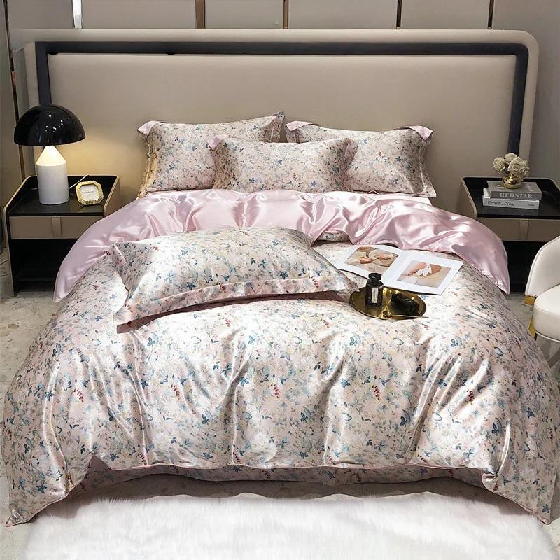Luxury Blending Mulberry Silk Bedding Set with Duvet Cover Bed Sheet Pillowcase Double Couple Single Summer Blanket Cover Sheets