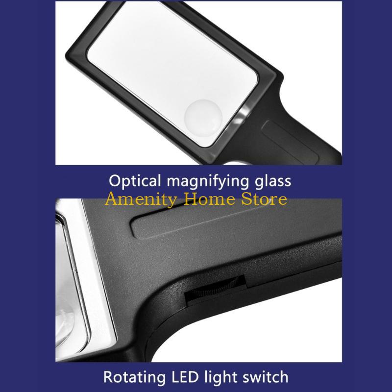F26C Large Magnifying Glass with 20 LED Light 10X Handheld Illuminated Lighted Magnifiers for Seniors Reading Inspection Coin