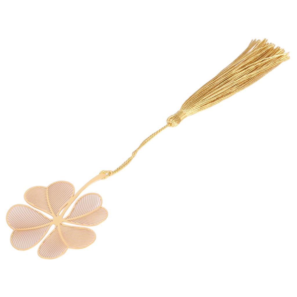 Hollow Metal Bookmarks with Chain Handcraft Exquisite Engraving Plant Shape Vein Bookmark for Writers Book Lovers Clover
