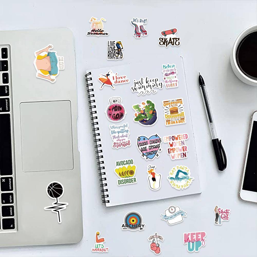 50 Abnehm-Übungen und Fitness Inspirierende Graffiti-Aufkleber Dekorieren Gitarre Notizbuch Koffer DIY Wasserdichte Aufkleber
