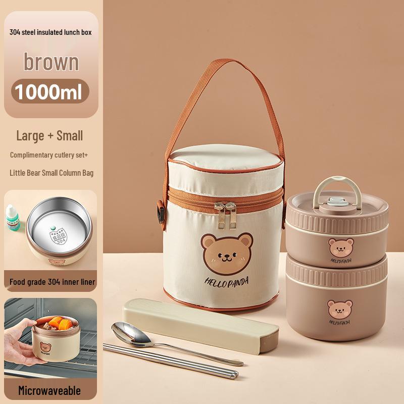 Stainless Steel Insulated Lunch Box & Soup Bowl - Microwave Safe Cartoon Bento for Office Workers