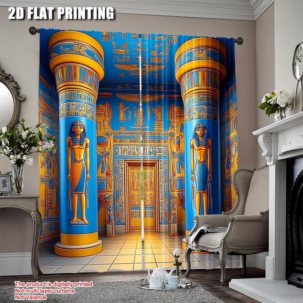

Egyptian Curtains Mysterious Ancient Egypt Temple Wall Suitable Living Room Bedroom Kitchen Bathroom Curtain Set Of 2 Made Polyester Washable Great W100*H70(CM)-Grommet top&2PCS