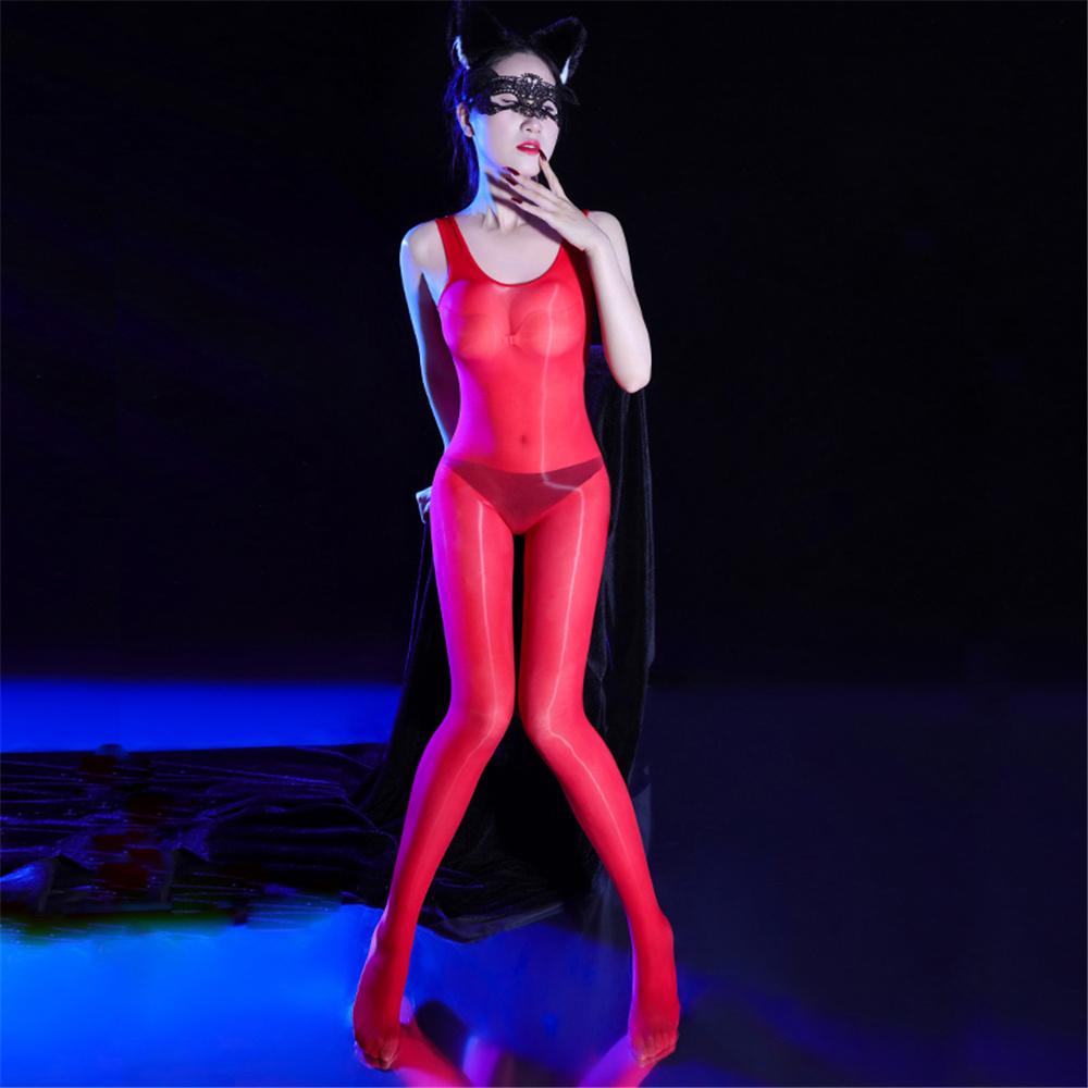 Sexy Unisex Oil Glossy Shiny Elastic Bodysuit 912PIn Sheer See Through Bodycon Tights Maid Cosplay Leotard Candy Color