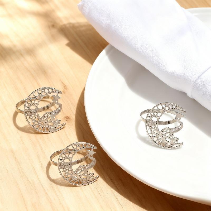 1-8PCS Ramadan Kareem Napkin Rings, Gold Bismillah Napkin Holders for Eid Mubarak, Ramadan Party Table Supplies and Home Decor