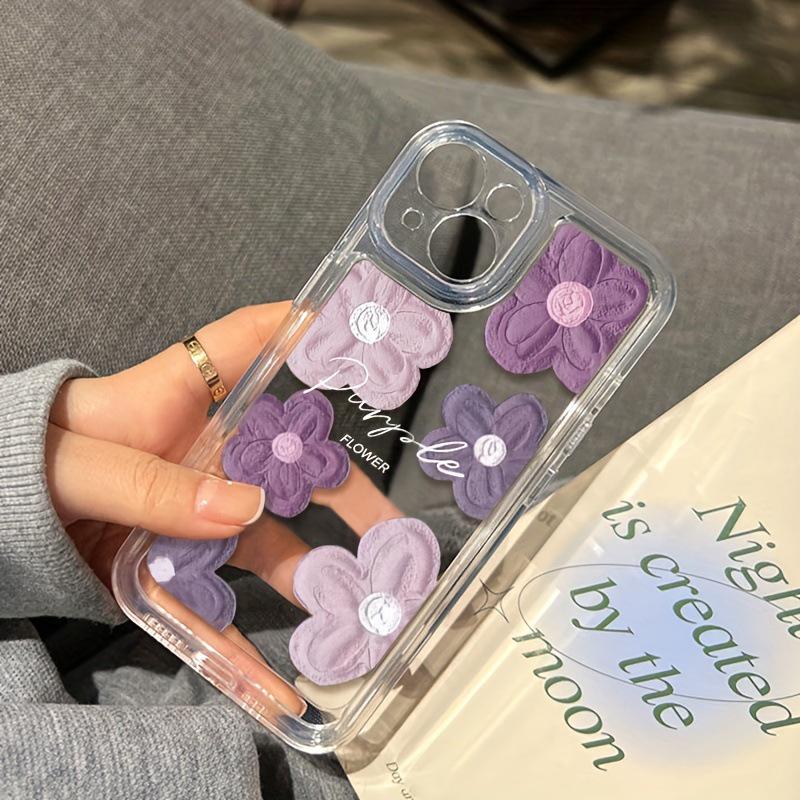 Pink Purple Floral Soft Silicone Case for Apple iPhone 16/15/14/13/12/11 - High Transparency
