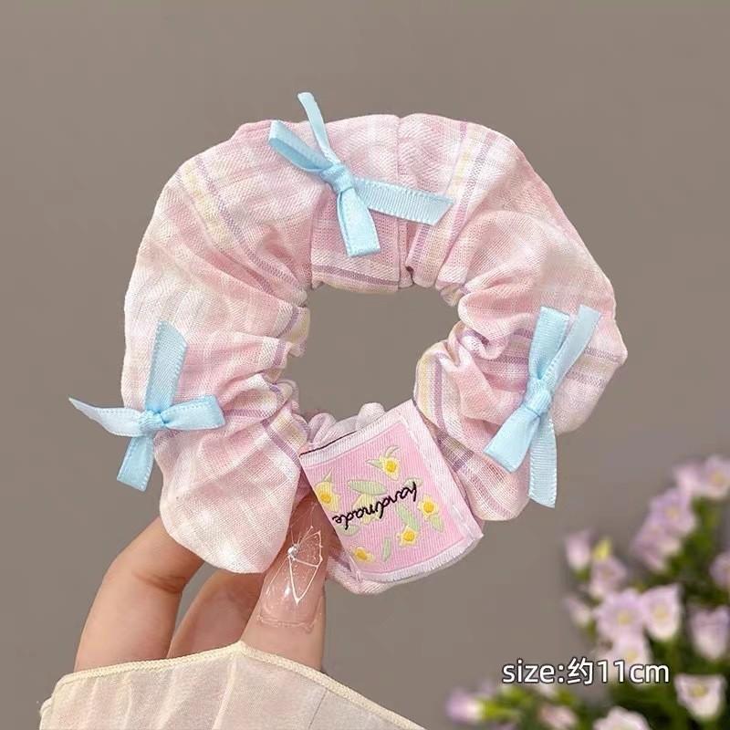 Cloth Check Bow Hair Ring Female Cute Sweet Cream College Style Scrunchie Forest Hair Accessories