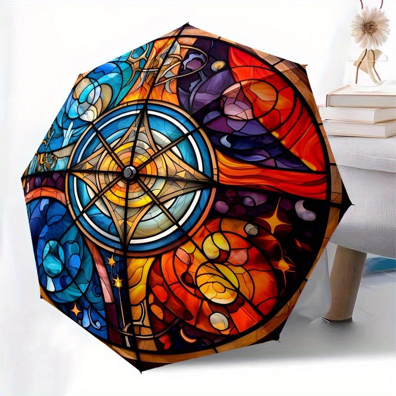 Stained Window Panel: Vibrant Artwork for Home DecorUmbrella, Portable 3-Fold Compact Umbrella for Men & Women Gift