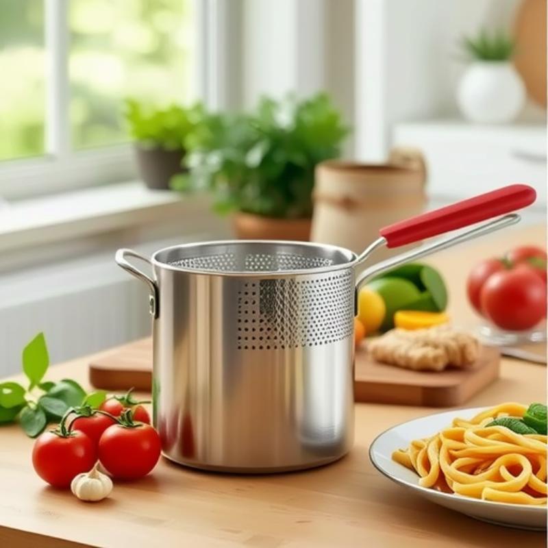 Hluboká smažící pánev Kuchyňská fritéza s cedníkem Nerezová Tempura smažící pánev Smažící pánev Kuřecí Smažené kuře Smažící náčiní