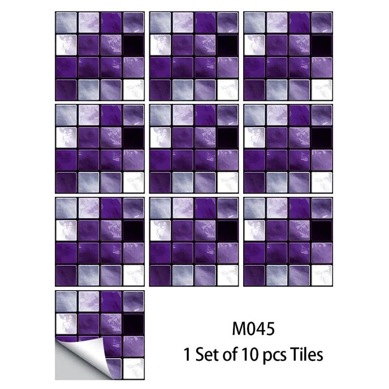 New 10Pcs Mosaic Tile Stickers Crystal Self-adhesive Kitchen Wall Stickers Living Room Bathroom Decoration PVC