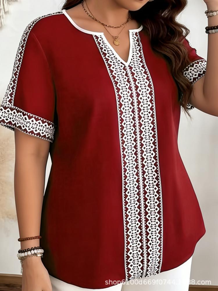 Women s Plus Size Spring/Summer Printed Short-Sleeve T-shirt S красный