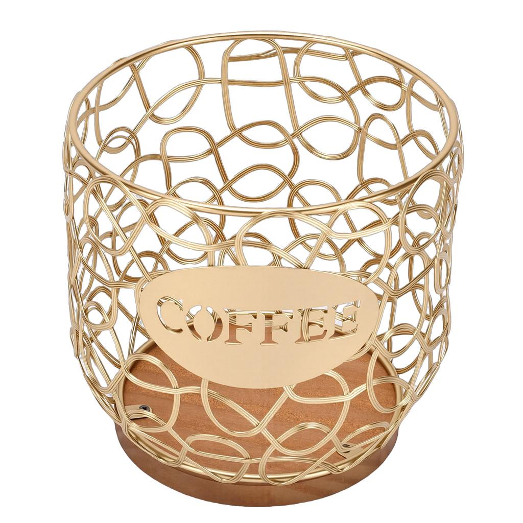 Coffee Pod Holder   Large Capacity Coffee Capsule Storage Basket with Wooden Base for Kitchen Counter   Desktop