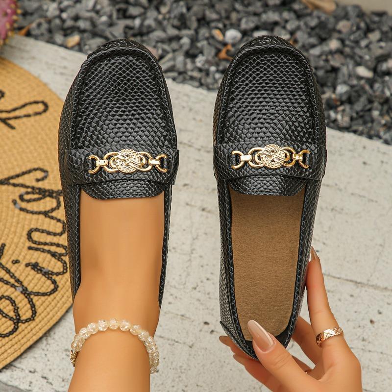 

New casual single shoes women s spring and autumn fashion simple metal buckle round head comfortable shoes women 43 чёрный