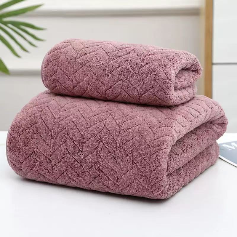 Coral Fleece Towel Set With Solid Color For Home Use And Gift Giving