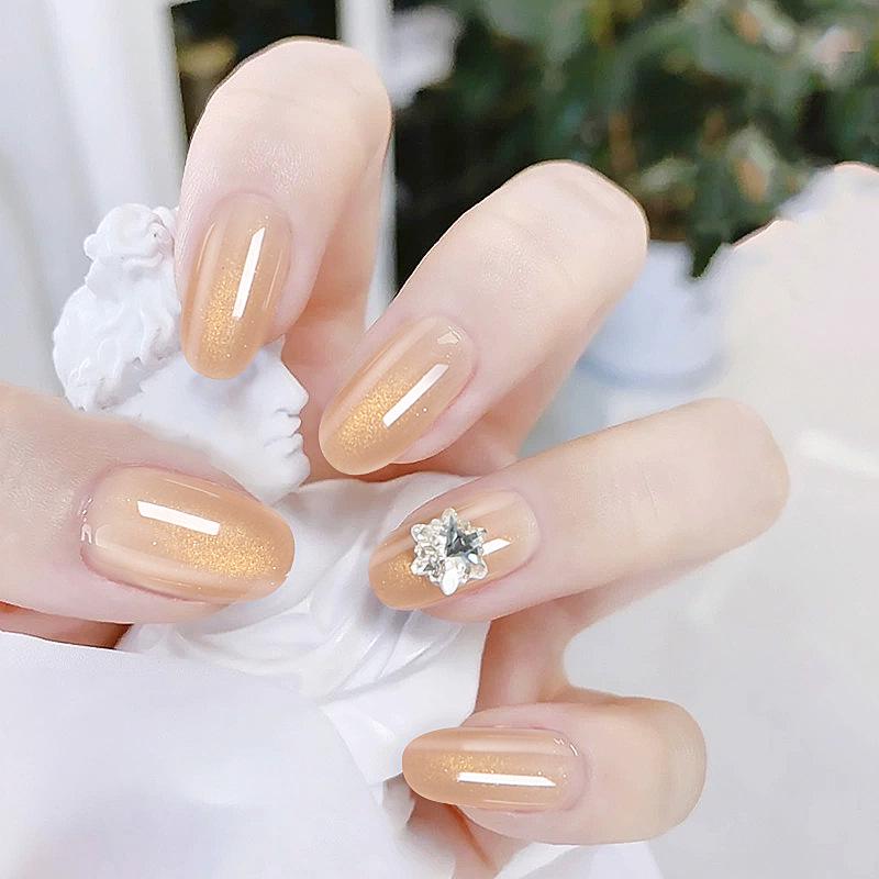 

Накладные ногти с эффектом «кошачий глаз» и золотым глиттером - Высококачественный носибельный нейл-арт Glue Type